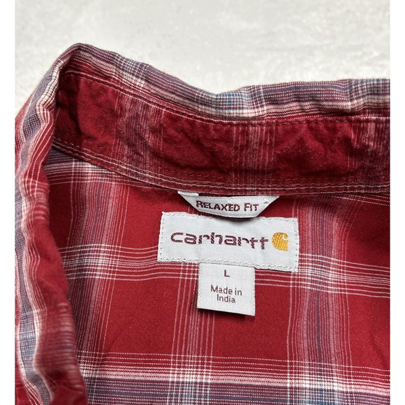 Carhartt Red Plaid Relaxed Fit Long Sleeve Button Down Size Large 103351 608 - Picture 6 of 10